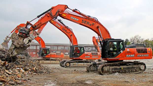 4 pelles Case sur un chantier de démolition d'ampleur en Allemagne