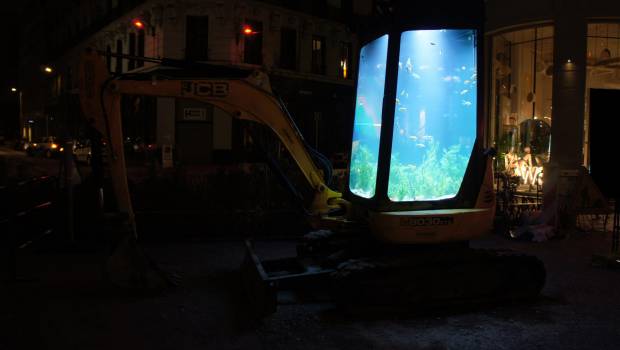 INSOLITE- Une mini-pelle JCB transformée en aquarium