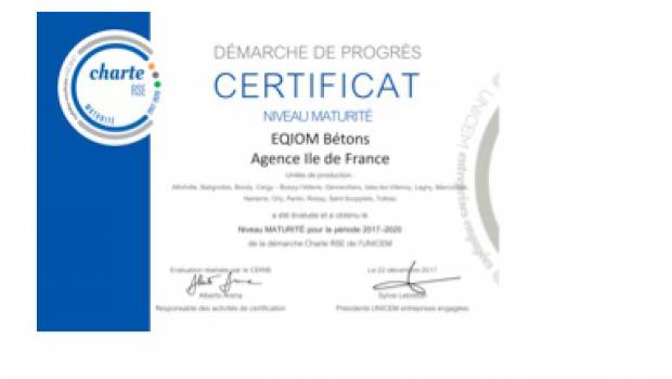 Eqiom Bétons obtient la certification RSE de 3 de ses agences