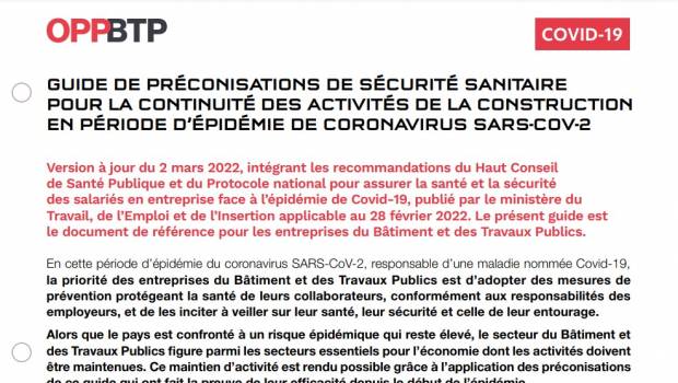 Mise à jour du guide Covid de l’OPPBTP