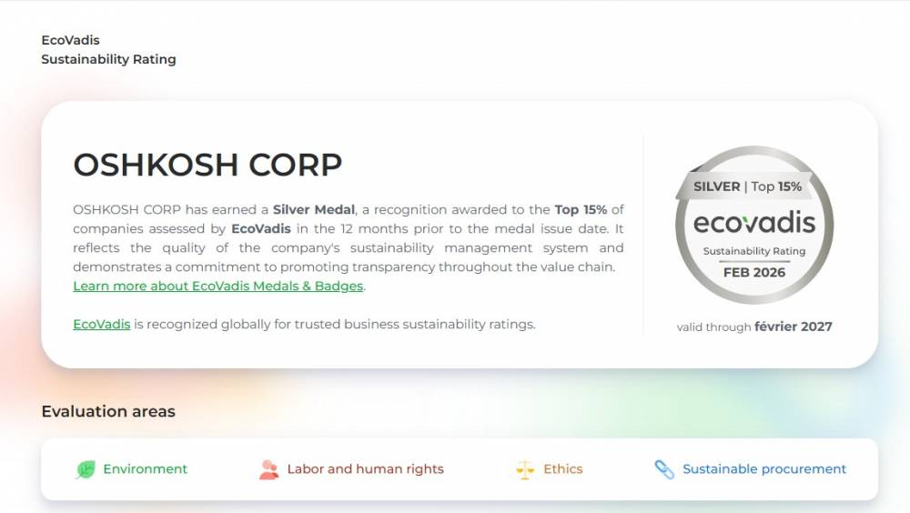 L'américain Oshkosh Corporation, propriétaire de JLG, récompensé par EcoVadis